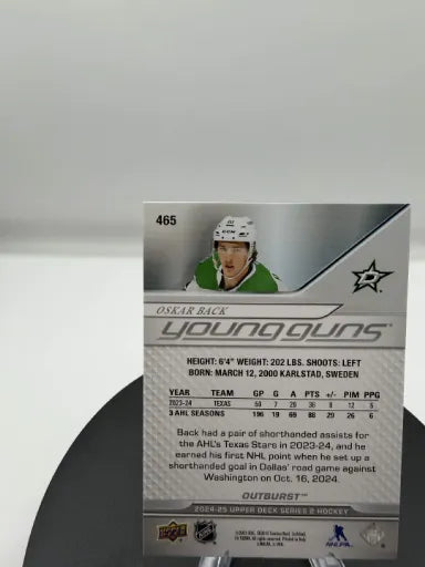 Oskar Back Young Guns Outburst Silver #465 2024-25 Upper Deck Series 2 Rookie RC