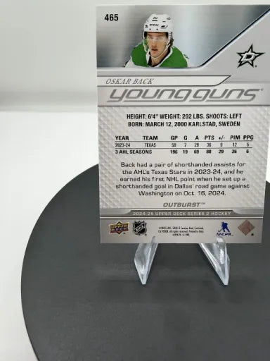 Oskar Back Young Guns Outburst Silver #465 2024-25 Upper Deck Series 2 Rookie RC