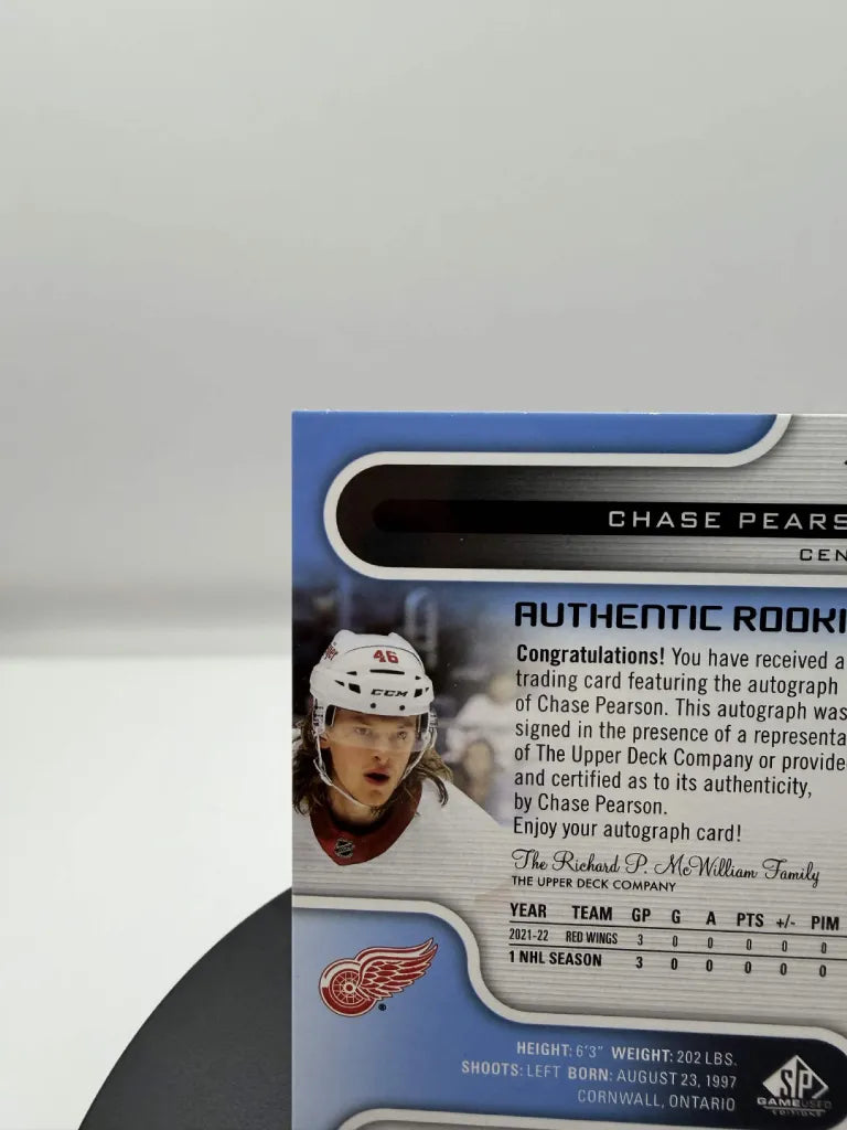 Chase Pearson Authentic Rookies Auto #167 2022-23 SP Game Used Red Wings RC