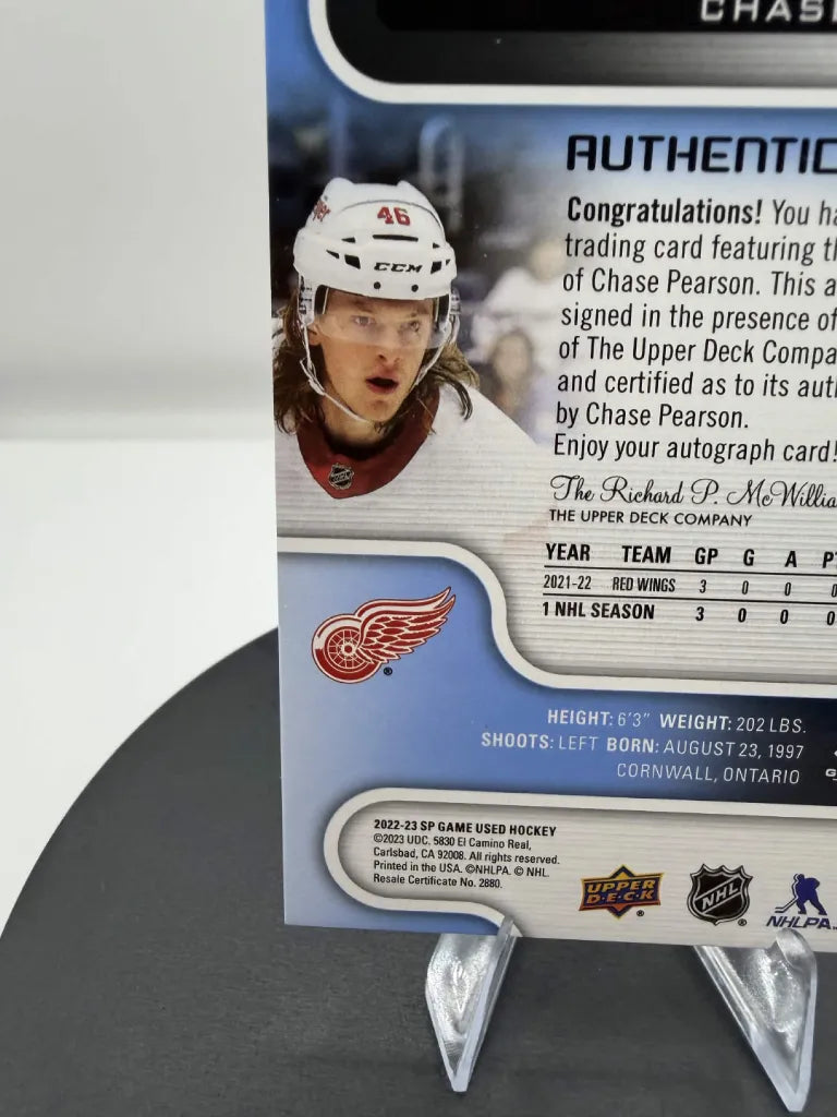 Chase Pearson Authentic Rookies Auto #167 2022-23 SP Game Used Red Wings RC