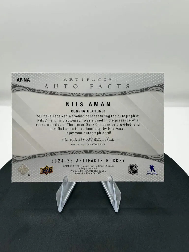 Nils Aman Auto Facts Autograph 2024-25 Upper Deck Artifacts #AF-NA Canucks