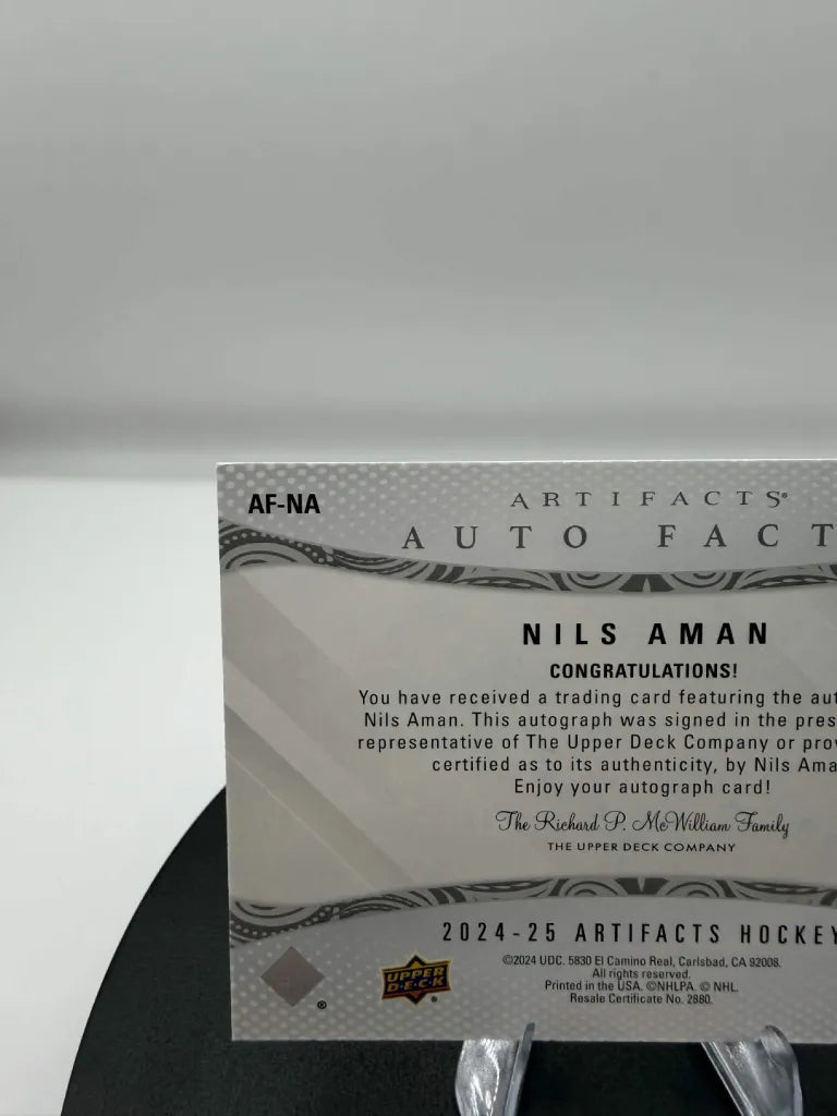 Nils Aman Auto Facts Autograph 2024-25 Upper Deck Artifacts #AF-NA Canucks