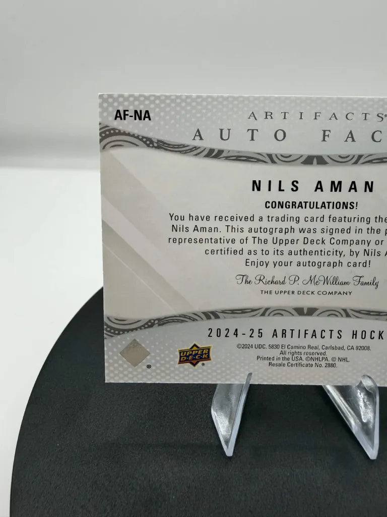Nils Aman Auto Facts Autograph 2024-25 Upper Deck Artifacts #AF-NA Canucks