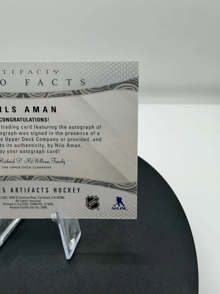 Nils Aman Auto Facts Autograph 2024-25 Upper Deck Artifacts #AF-NA Canucks