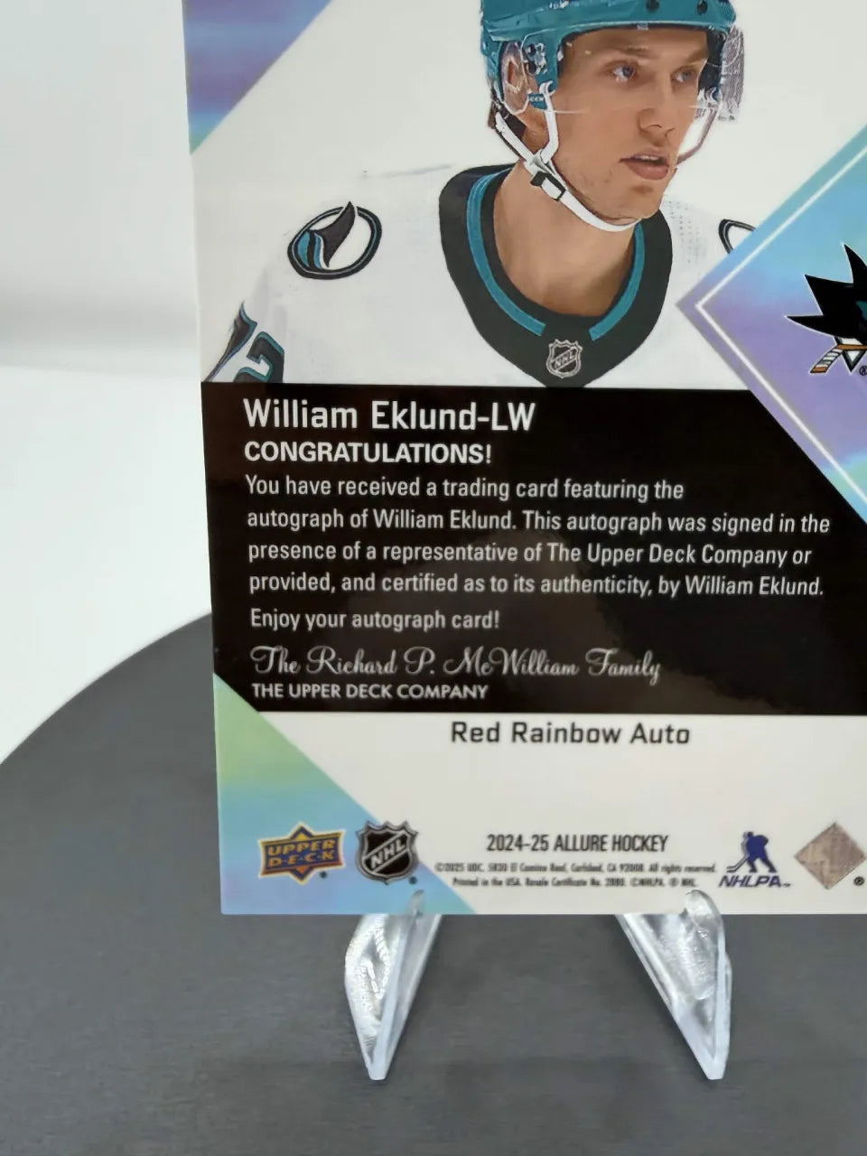 William Eklund Red Rainbow Auto #64 2024-25 Upper Deck Allure Sharks Autograph