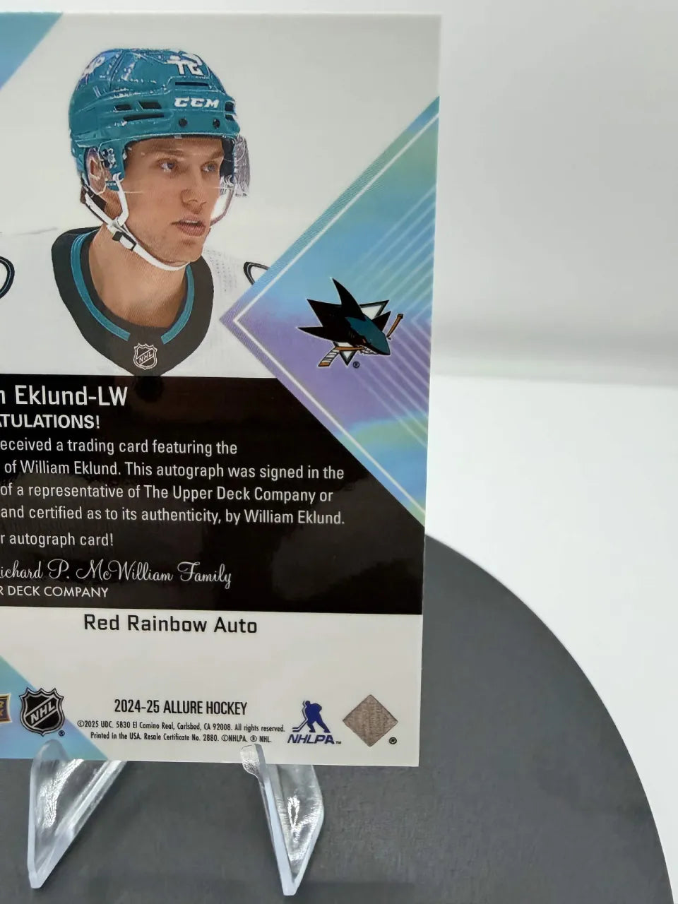William Eklund Red Rainbow Auto #64 2024-25 Upper Deck Allure Sharks Autograph