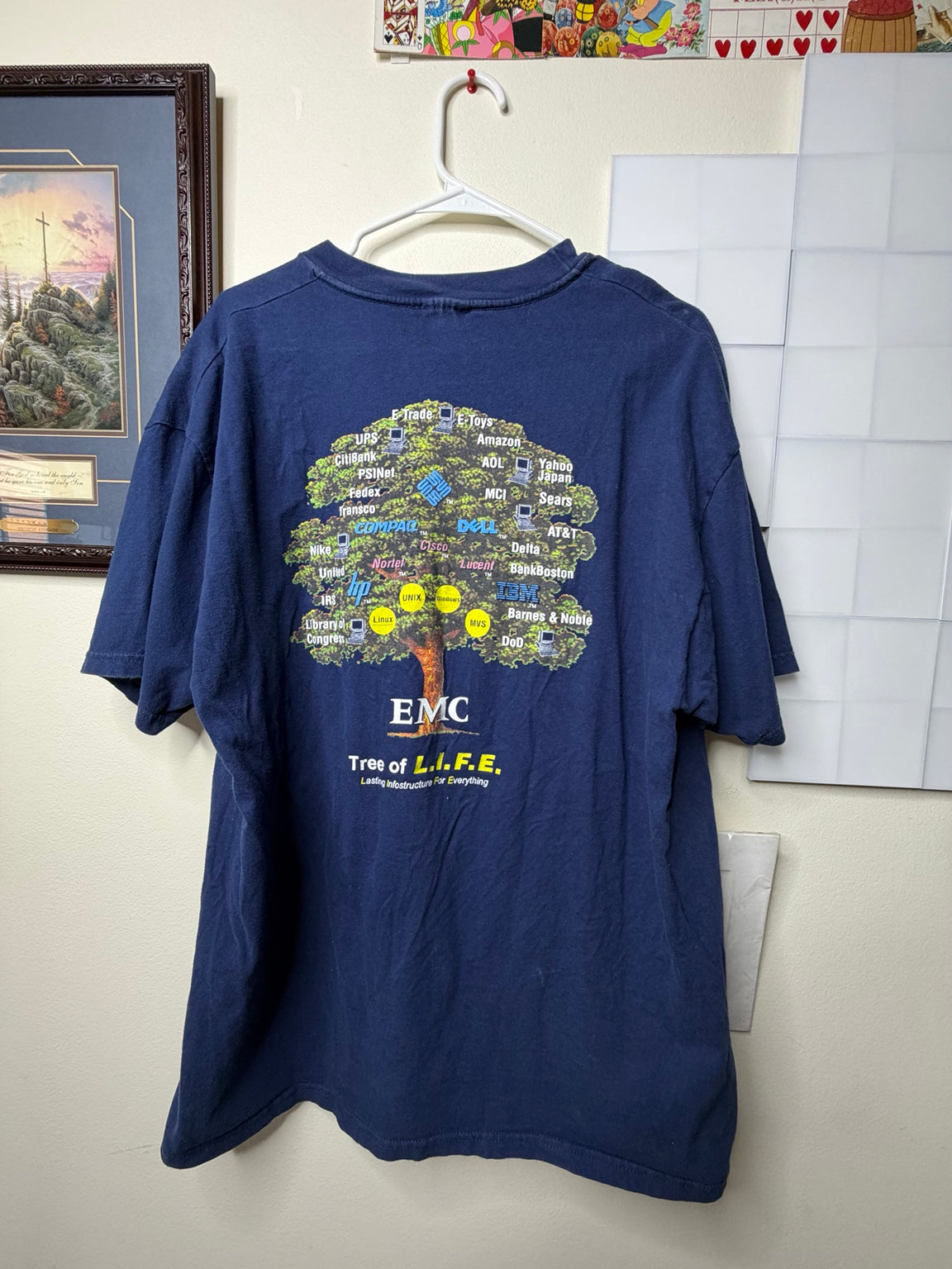 Vintage EMC Tree of L.I.F.E. Computer Tech T-Shirt Hanes Beefy-T Navy Size XL